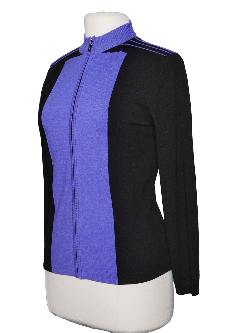 DKNY Golf Full Zip Knit Sweater - Purple/Black - Size Medium - Skorzie