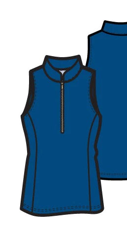 Amy Sport Frontline Silver Zip Sleeveless Top - Royal Blue - Skorzie