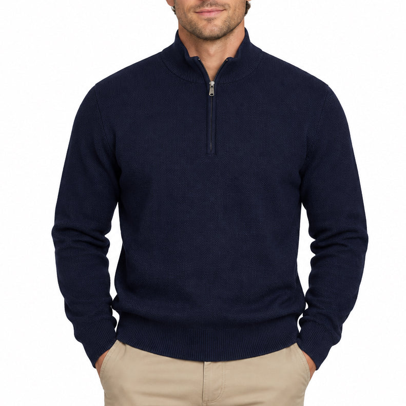 Collars & Co Men's Cotton Quarter Zip Navy Size M