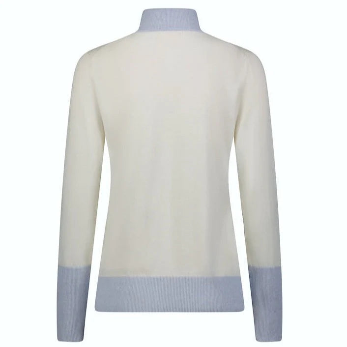 Movetes Luna 1/4 Zip Cotton Sweater - Ivory/Linen
