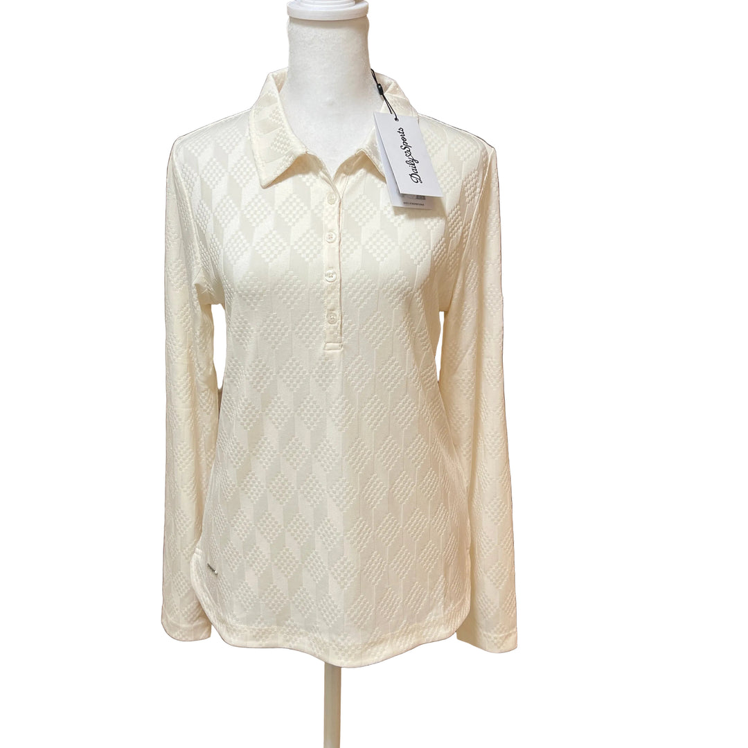 Daily Sports Jacquard LS Polo (w/ logo) - Ivory - Skorzie