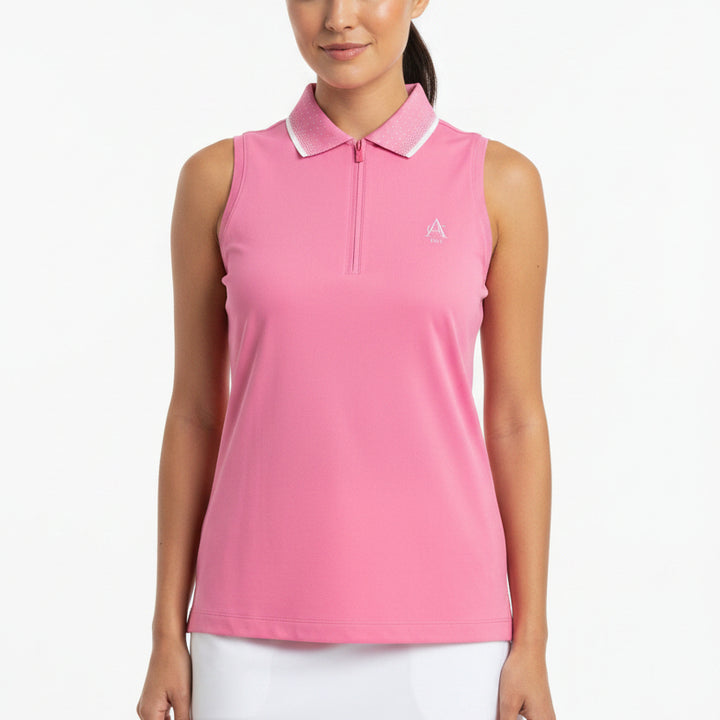 Peter Millar Women's Golf S/L Polo Chrissie (w/logo) Pink/White Size XS