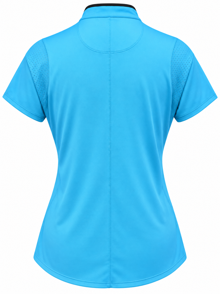 Lucky In Love For the Win Short Sleeve Zip Top - Parrot Blue