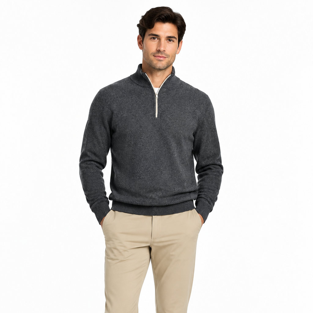 A.Poil Men's Quarter Zip Cashmere Grey Size S