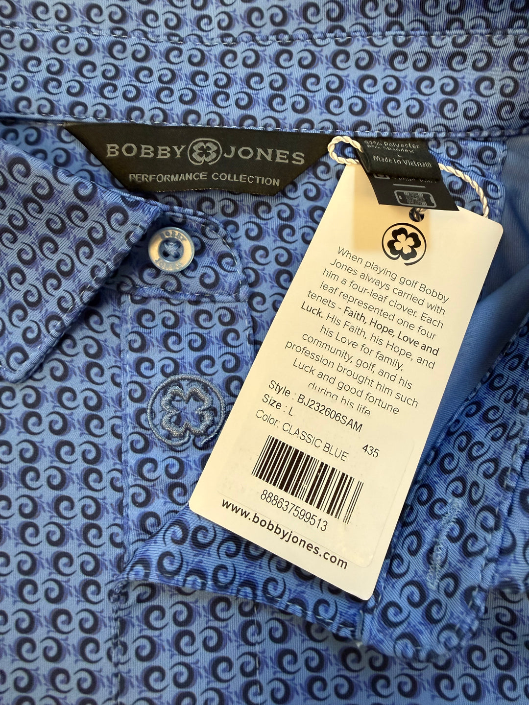 Bobby Jones North Shore Print Jersey Polo - Classic Blue - Large