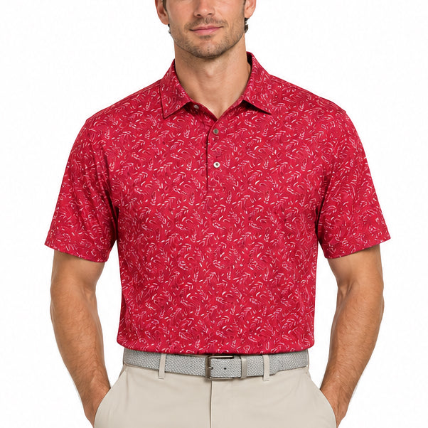 Black Clover Men's Golf Polo Lucky Feather Pomegranate Size L