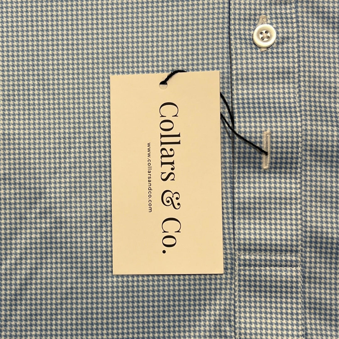 Collars & Co. Men's Polo Performance Fabric Semi-Spread Collar Blue Houndstooth