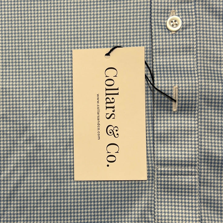 Collars & Co. Men's Polo Performance Fabric Semi-Spread Collar Blue Houndstooth