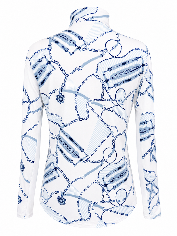 SanSoleil SolCool Print Long Sleeve Zip Mock - Tack Blues