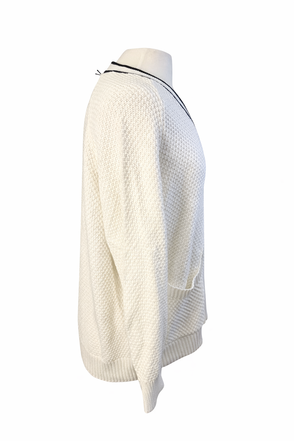 27 Miles Rio Textured V-Neck Cadigan Sweater - Cloud White - Medium - Skorzie