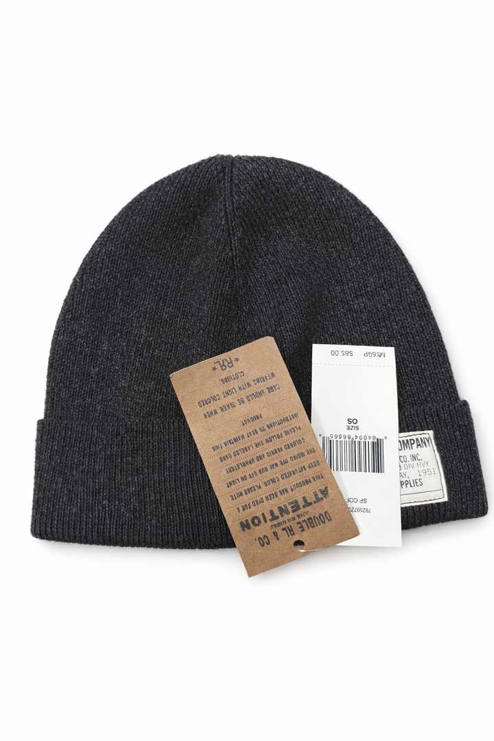 RRL Ralph Lauren Men's Black Knitted Beanie Hat