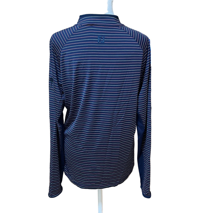 FootJoy Sun Protection 1/4 Zip Long Sleeve (w/logo) - Navy Stripe - Large - Skorzie