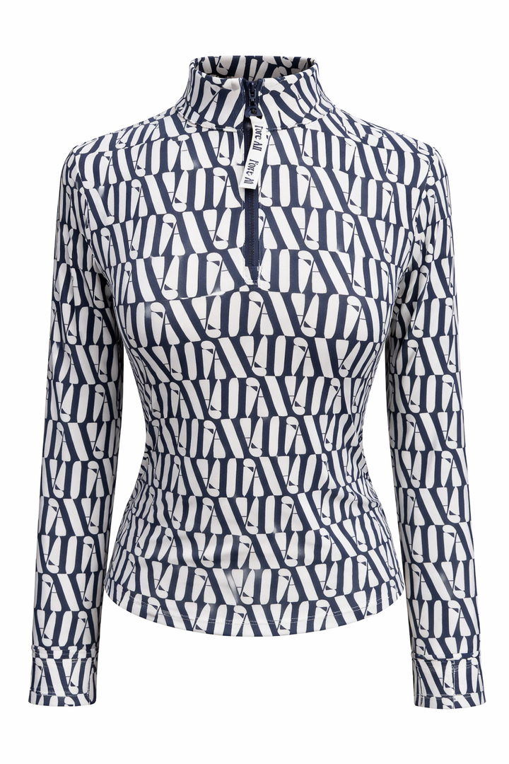 Fore All Bea Base Mock Top - Indigo/White "FA" Pattern - Skorzie