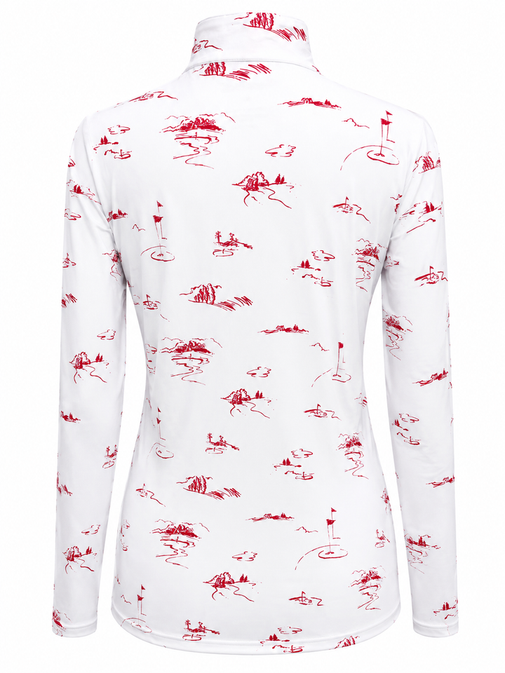 SanSoleil SolCool Print Long Sleeve Mock - Back 9 Red - XL