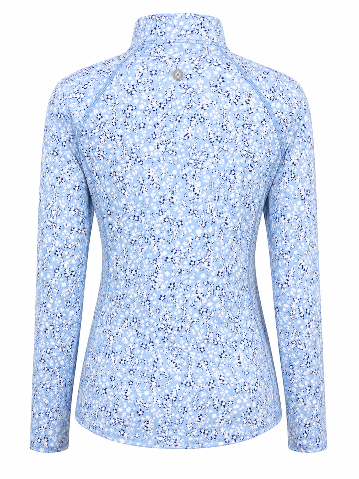 Jofit Long Sleeve Floral Quarter Zip (w/ logo) - Blue