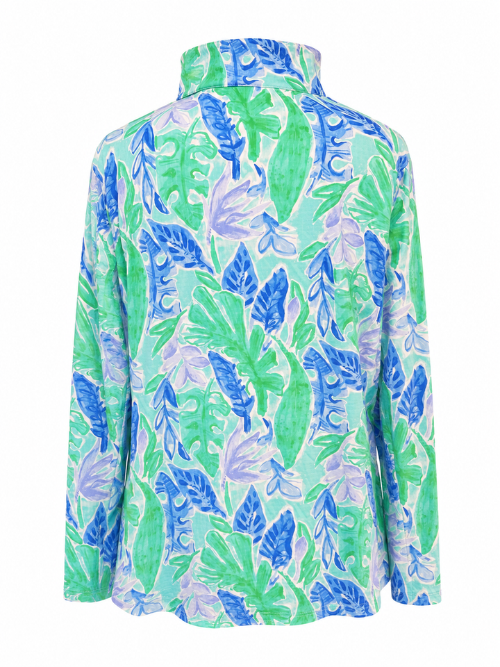 IBKUL Womens Long Sleeve Zip Mock - Jade/Blue