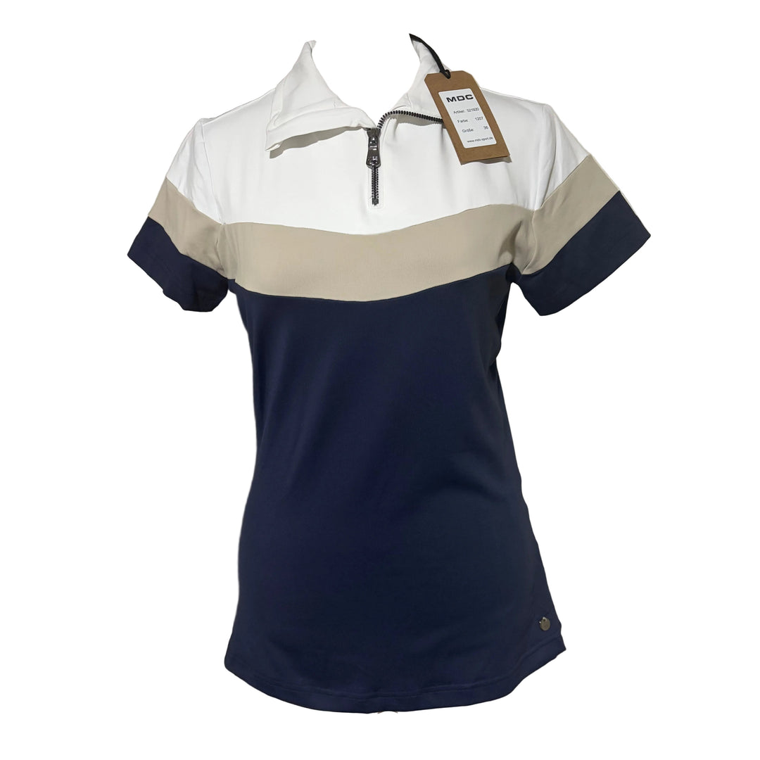 MDC Jersey Zip Polo Shirt - Navy/Light Taupe - Size 36 - Skorzie