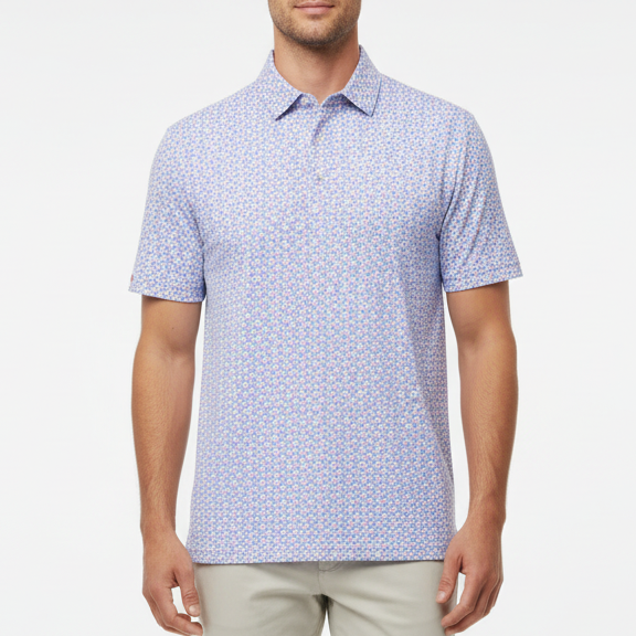 Straight Down Men's Golf Polo Kona Palms Cobalt Size L