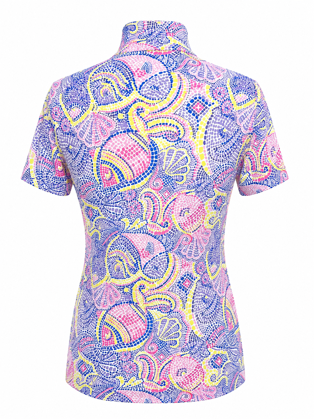 IBKUL Mariel Short Sleeve Zip Mock Top - Purple Multi Fish