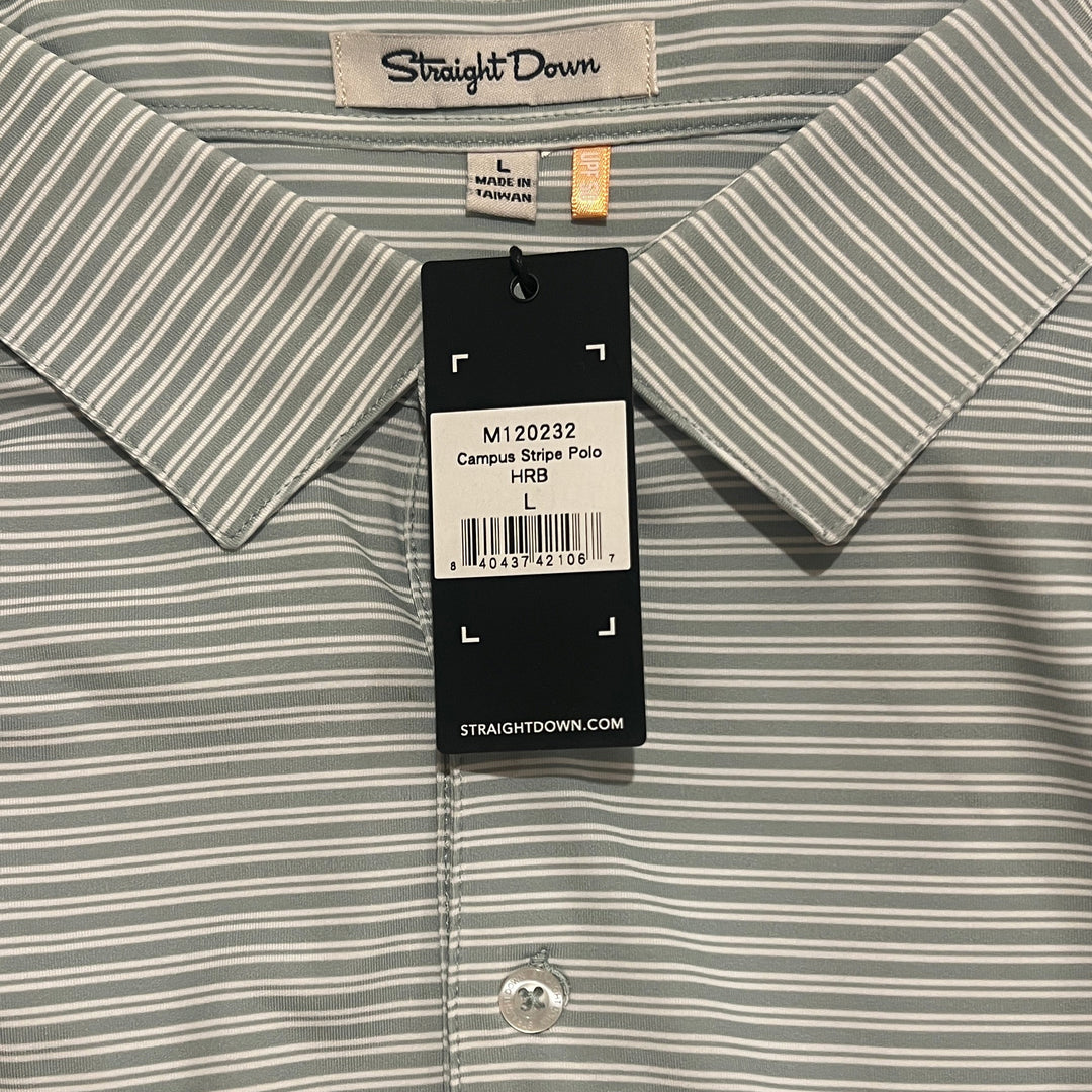 Straight Down Men's Golf Polo Channel Stripe Herb Size L
