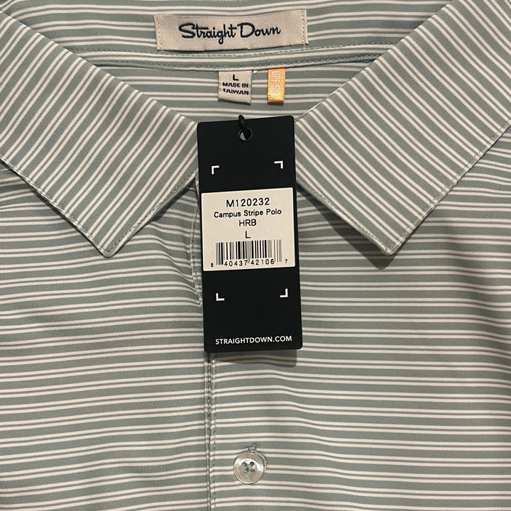 Straight Down Men's Golf Polo Channel Stripe Herb Size L
