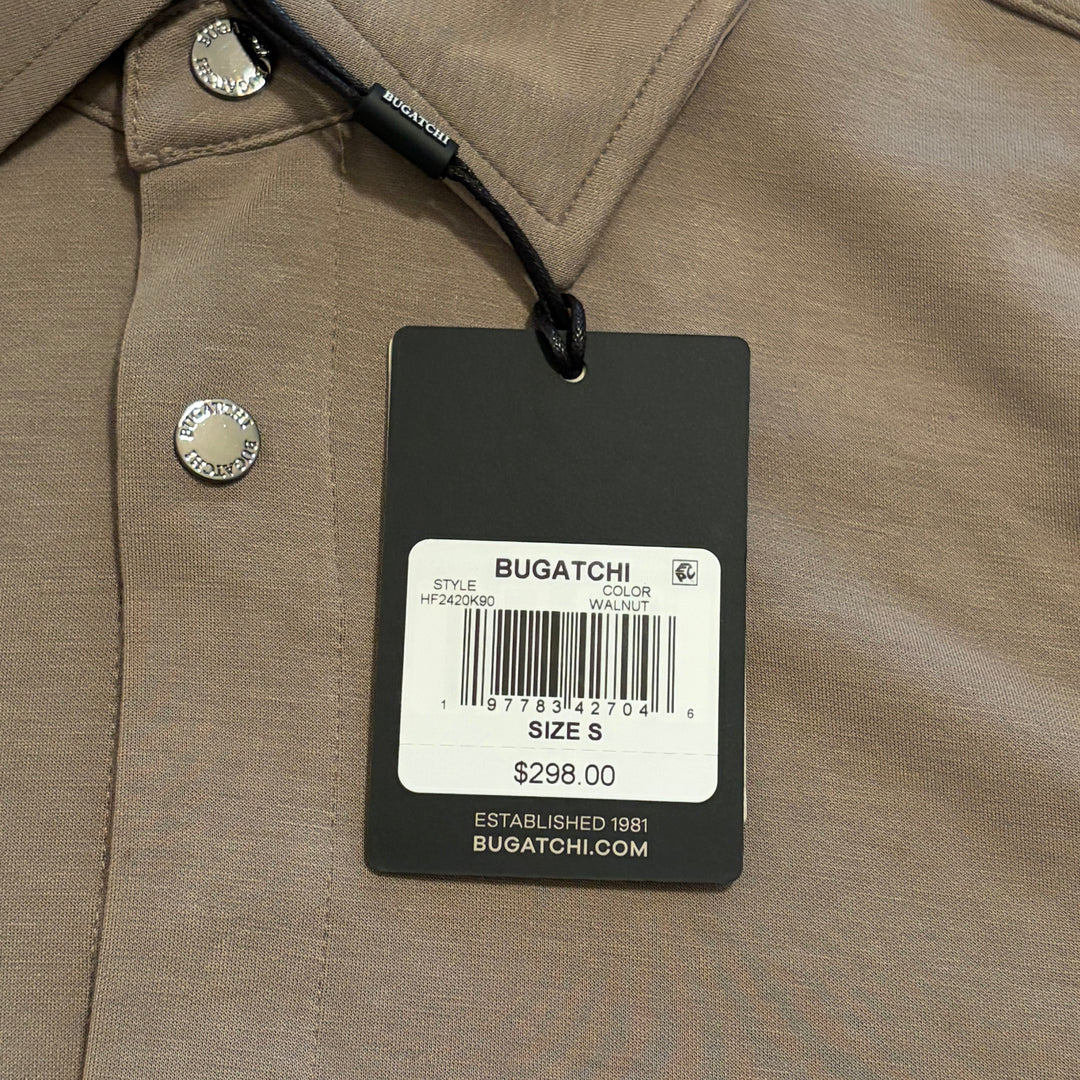 Bugatchi Men's Shirt Jacket Soft Touch™ Snap Front Walnut Size S