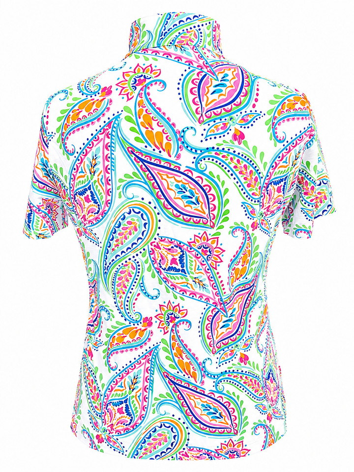 IBKUL Demi Short Sleeve Zip Mock - White Multi
