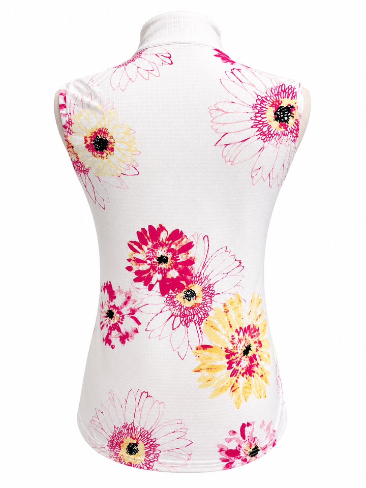 SanSoleil Womens Sleeveless Zip Top - Pink Flowers