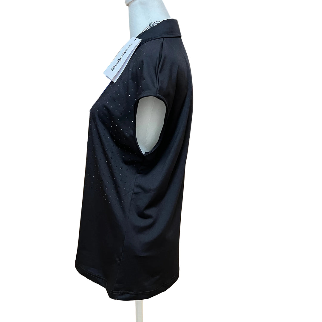 Daily Sports Rhinestone Cap Sleeve Polo - Black - Skorzie