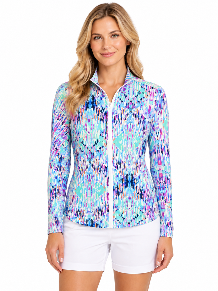 Tribal Long Sleeve Full Zip Mock Neck - Begonia - Small