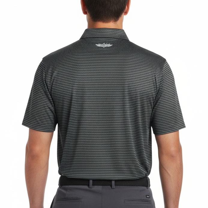 Straight Down Men's Golf Polo Del Mar Stripe Dark Forest Size L