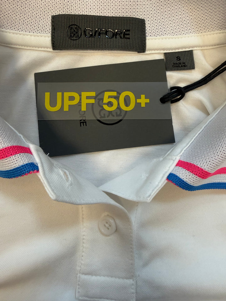 G/FORE Silky Tech Nylon Long Sleeve Polo - White/Pink/Blue - Small