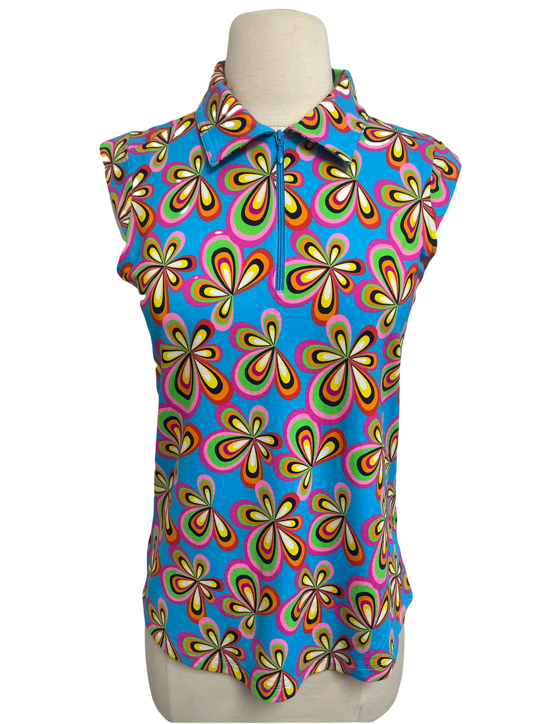 IBKUL Flower Print Sleeveless Polo- Small - Skorzie