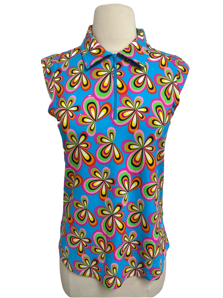 IBKUL Flower Print Sleeveless Polo- Small - Skorzie