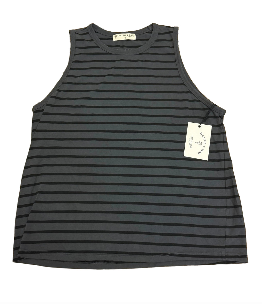 Electric & Rose Distressed Sleeveless Striped Top - Grey/Black - Small - Skorzie