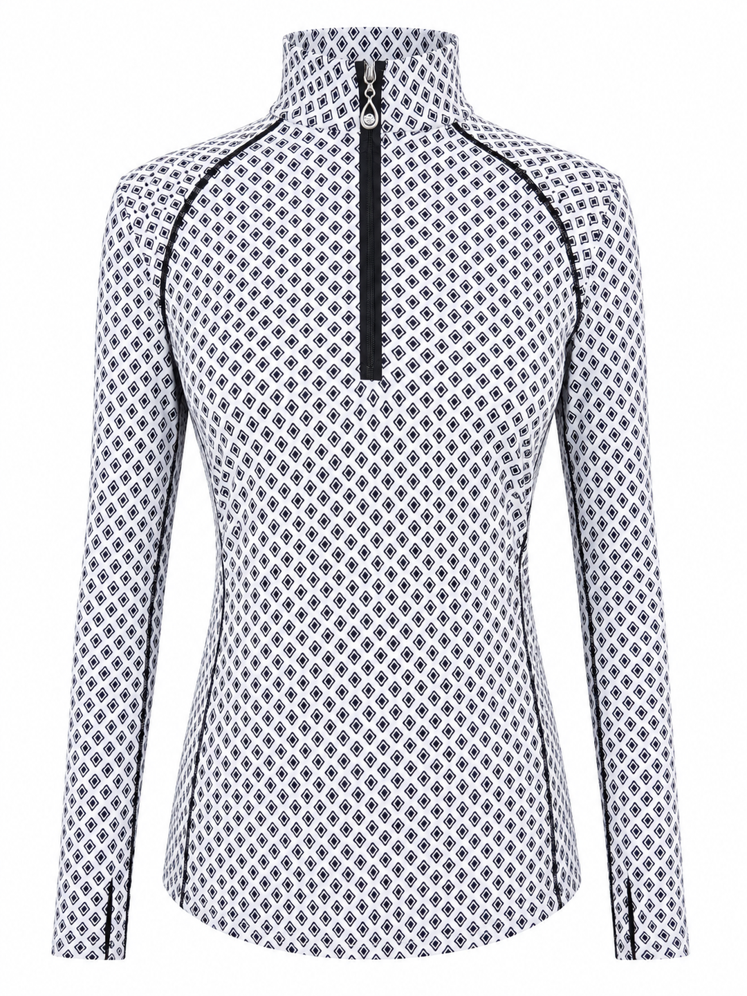 SanSoleil SolCool Print Mock Zip Top -  Black Diamonds
