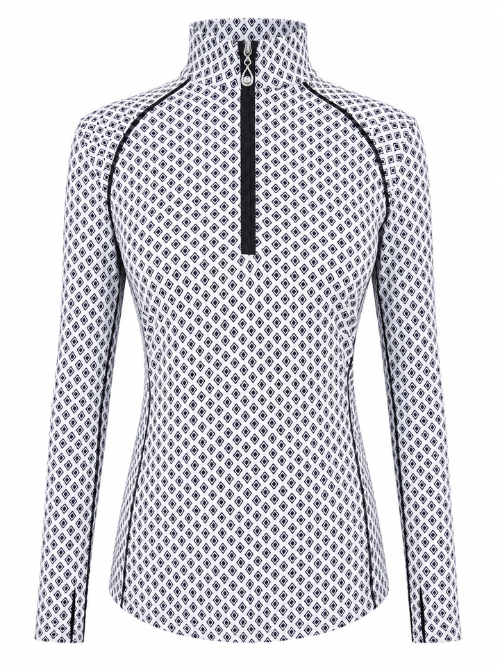 SanSoleil SolCool Print Mock Zip Top -  Black Diamonds