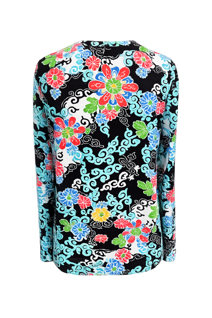 IBKUL Gia Long Sleeve Crew Neck Top - Multi Black