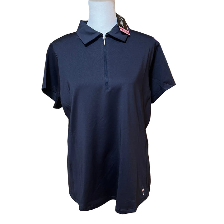 Golftini Short Sleeve Zip Stretch Polo (w/logo) - Navy - X-Large - Skorzie