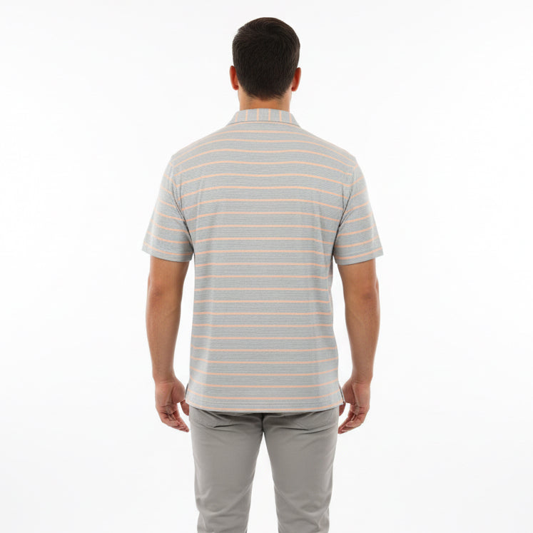 Straight Down Men's Golf Polo Oceano Dunes Stripe Cantaloupe Size L