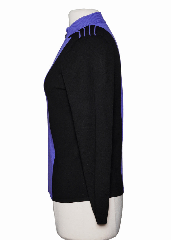 DKNY Golf Full Zip Knit Sweater - Purple/Black - Size Medium - Skorzie