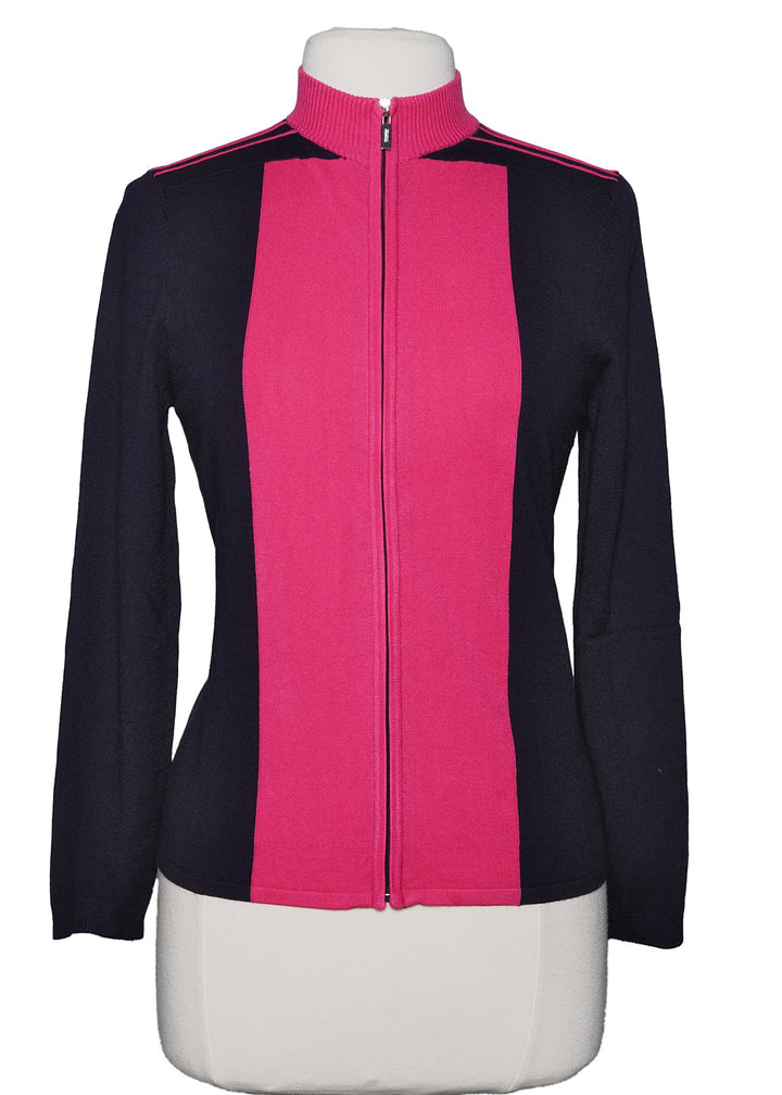 DKNY Golf Full Zip Knit Sweater - Pink/Navy - Size Medium - Skorzie