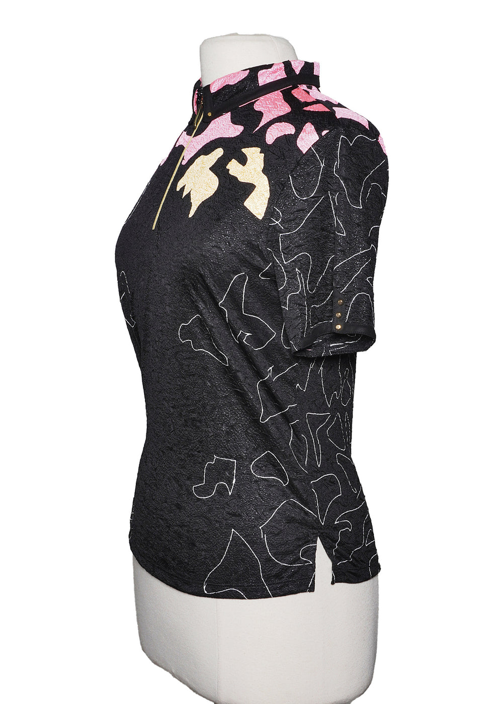 Jaime Sadock Short Sleeve Polo Top - Black/Pink - Size Medium - Skorzie