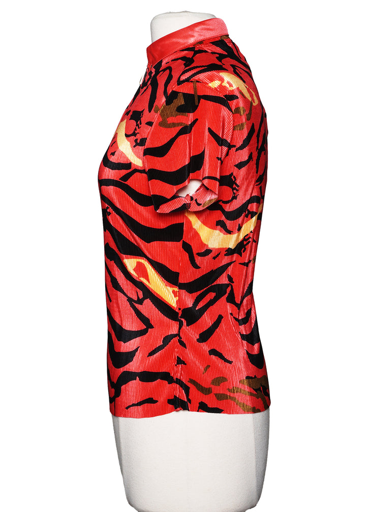 Jaime Sadock Short Sleeve Polo Top - Red - Size Medium - Skorzie