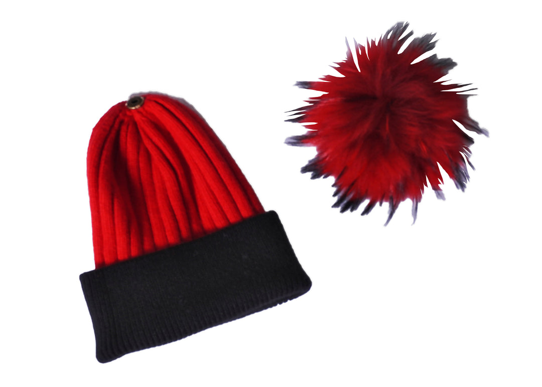 Knit Two Tone Beanie - Red/Black - Skorzie