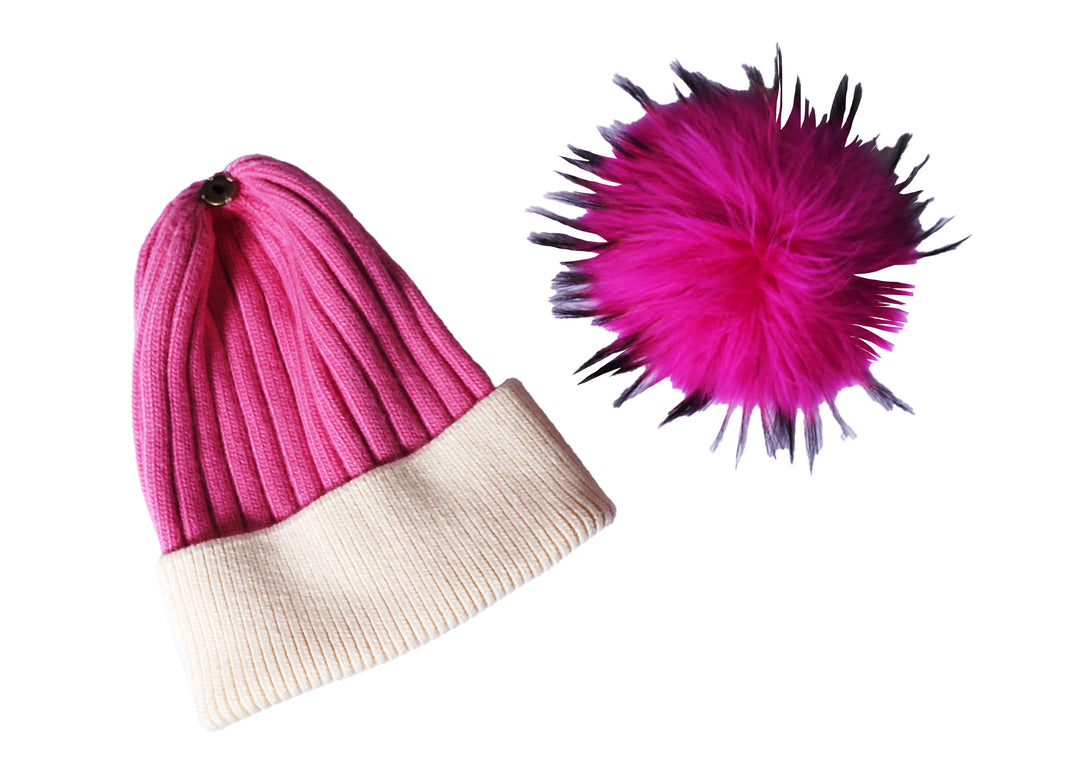 Knit Two Tone Beanie - Pink/Cream - Skorzie
