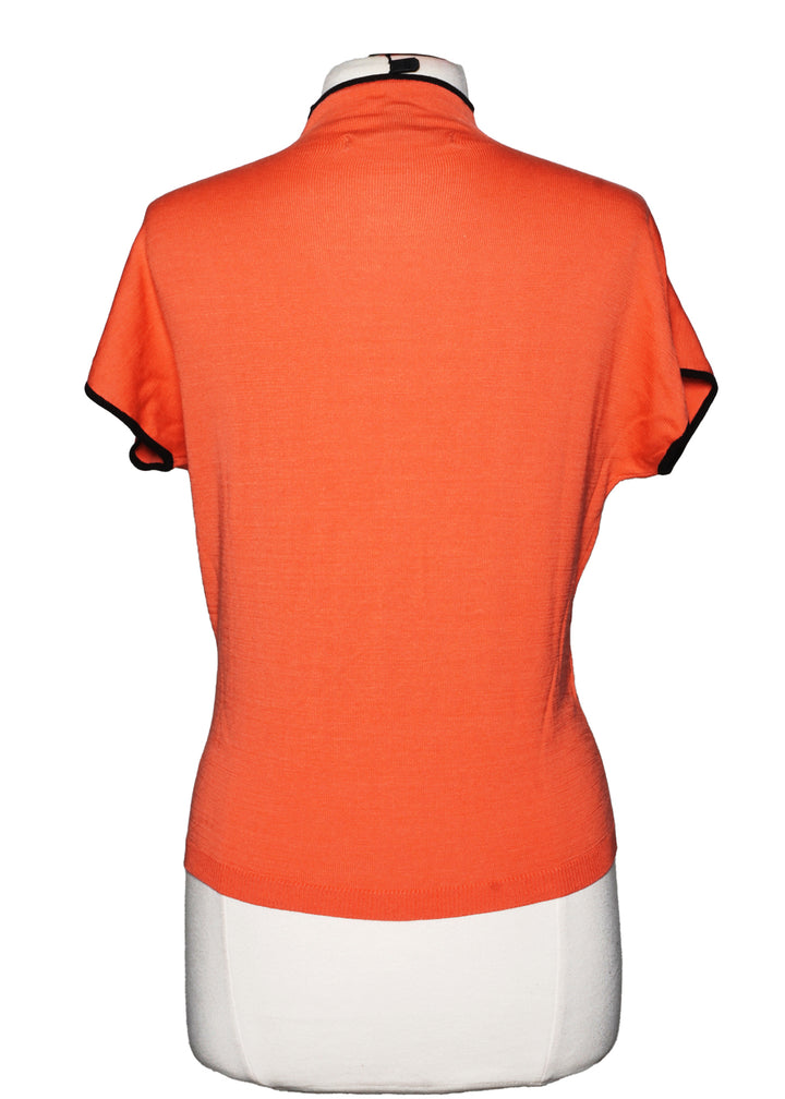 Jaime Sadock Short Sleeve Knit Top - Peach/Balck - Size Medium - Skorzie