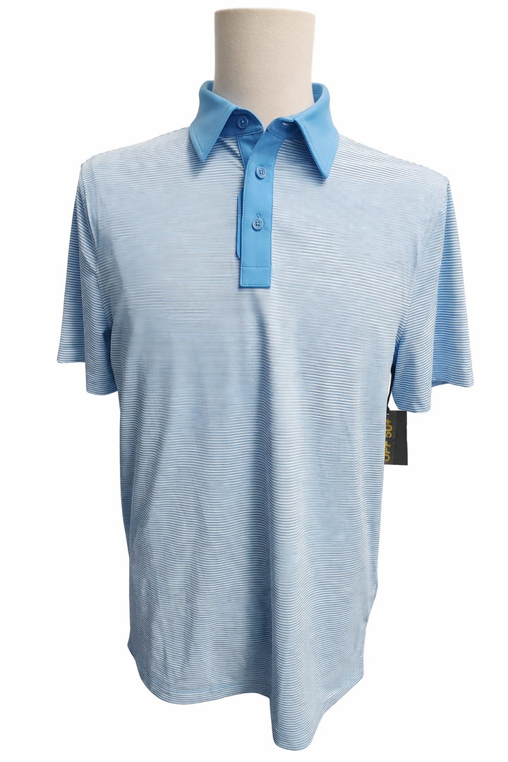 G/FORE Men's Stripe Jersey Golf Polo - Blue - Medium - Skorzie