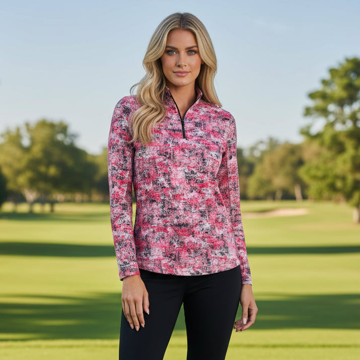 IBKUL Womens Olivia Long Sleeve Zip Polo - Red/Black