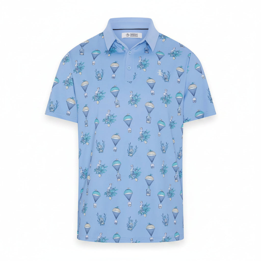 Penguin Mens Andrew Botanical Balloon Drink Short Sleeve Polo - Blue Bird